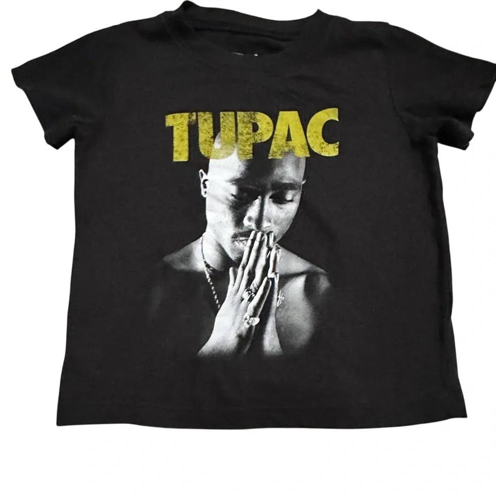 Kids Black Tupac Graphic T-Shirt - Picture 1 of 3